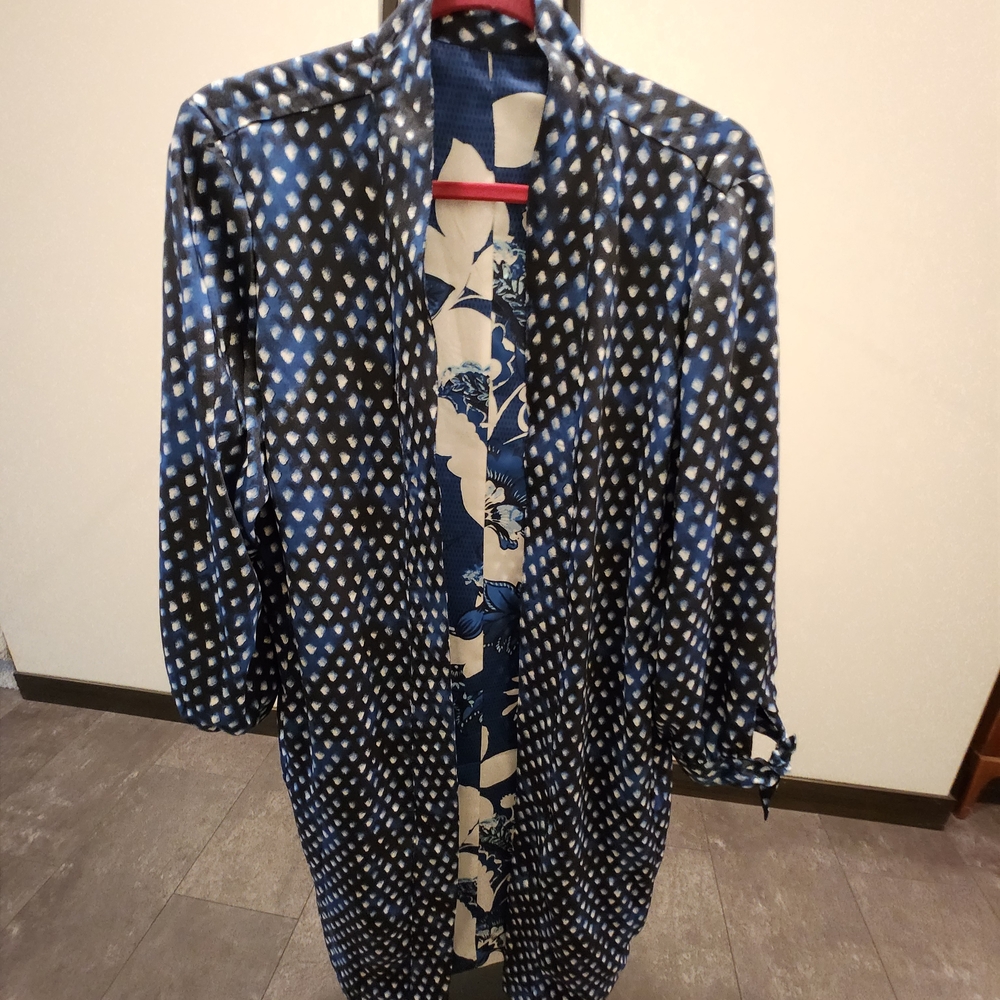 Reversable Duster Cardigan Floral And Poka Dot Pa… - image 5